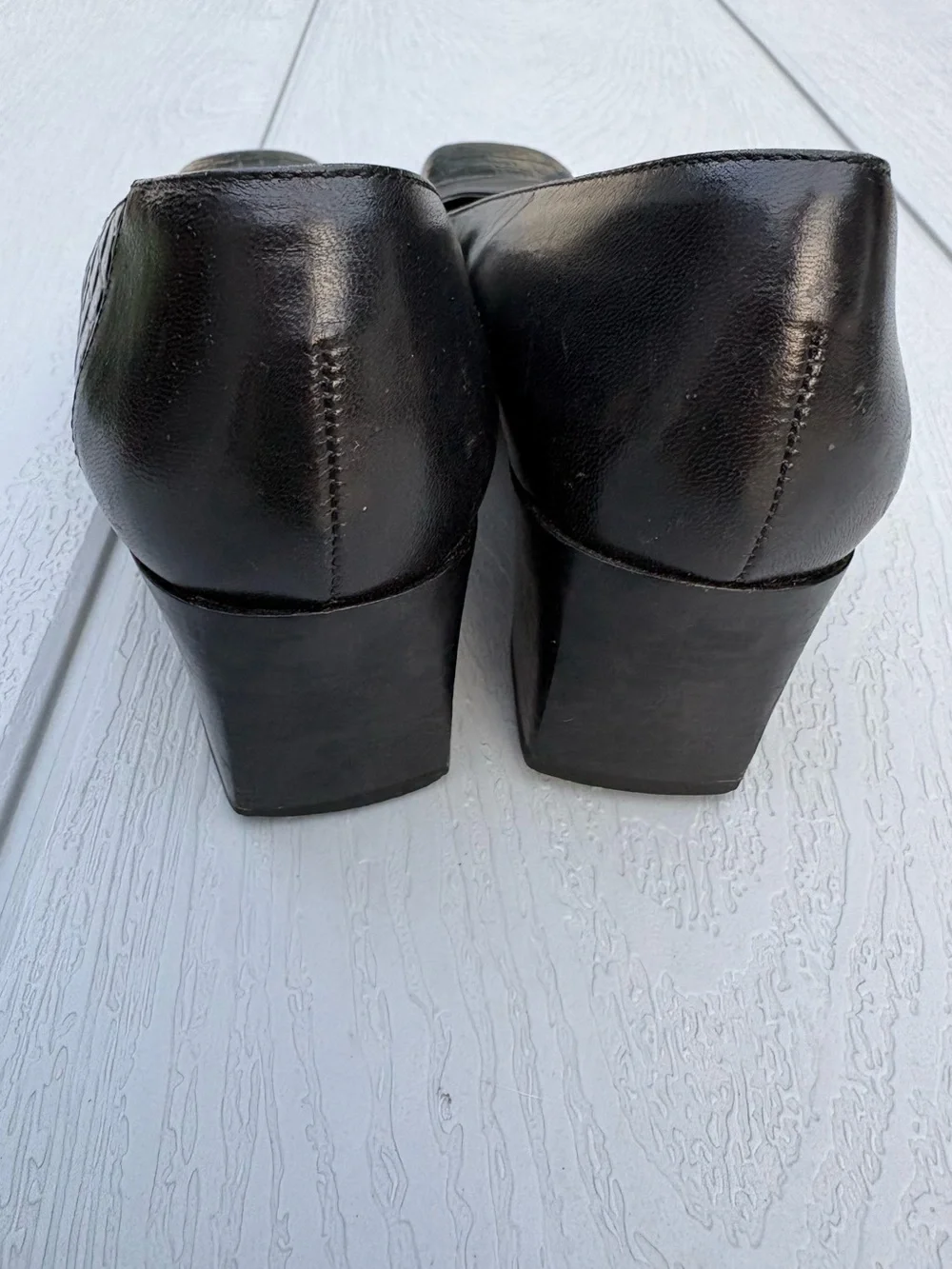 VTG Etienne Aigner Leather Pumps Black Leather Block Heels Womens 7.5 Office